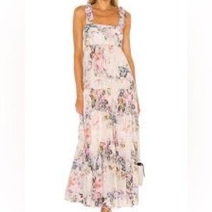 Zimmermann Floral Tiered Maxi Dress in White and Pink